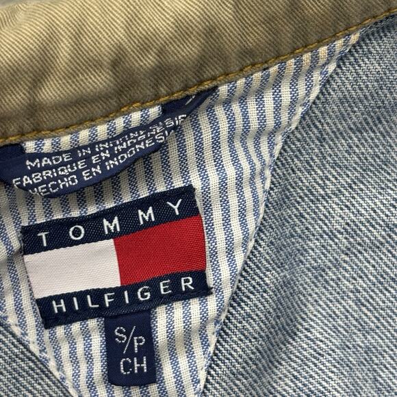 Vtg 90s Tommy Hilfiger Jean Jacket Crop Crest Logo Blue Denim Womens S Classic - Picture 8 of 11